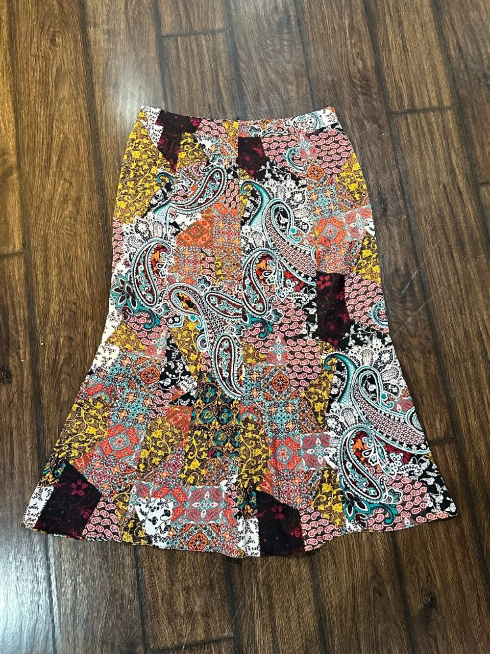 Mystree Paisley Patchwork Satin Maxi Skirt - Size L